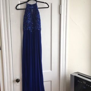 gorgeous floor length royal blue ball gown